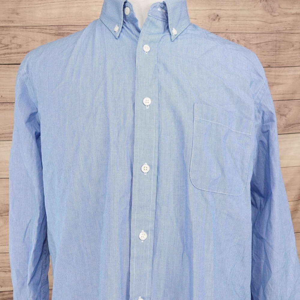 Croft & Barrow Dress Shirt Mens 17 34/35 Classic Fit Blue Stripe Easy Care